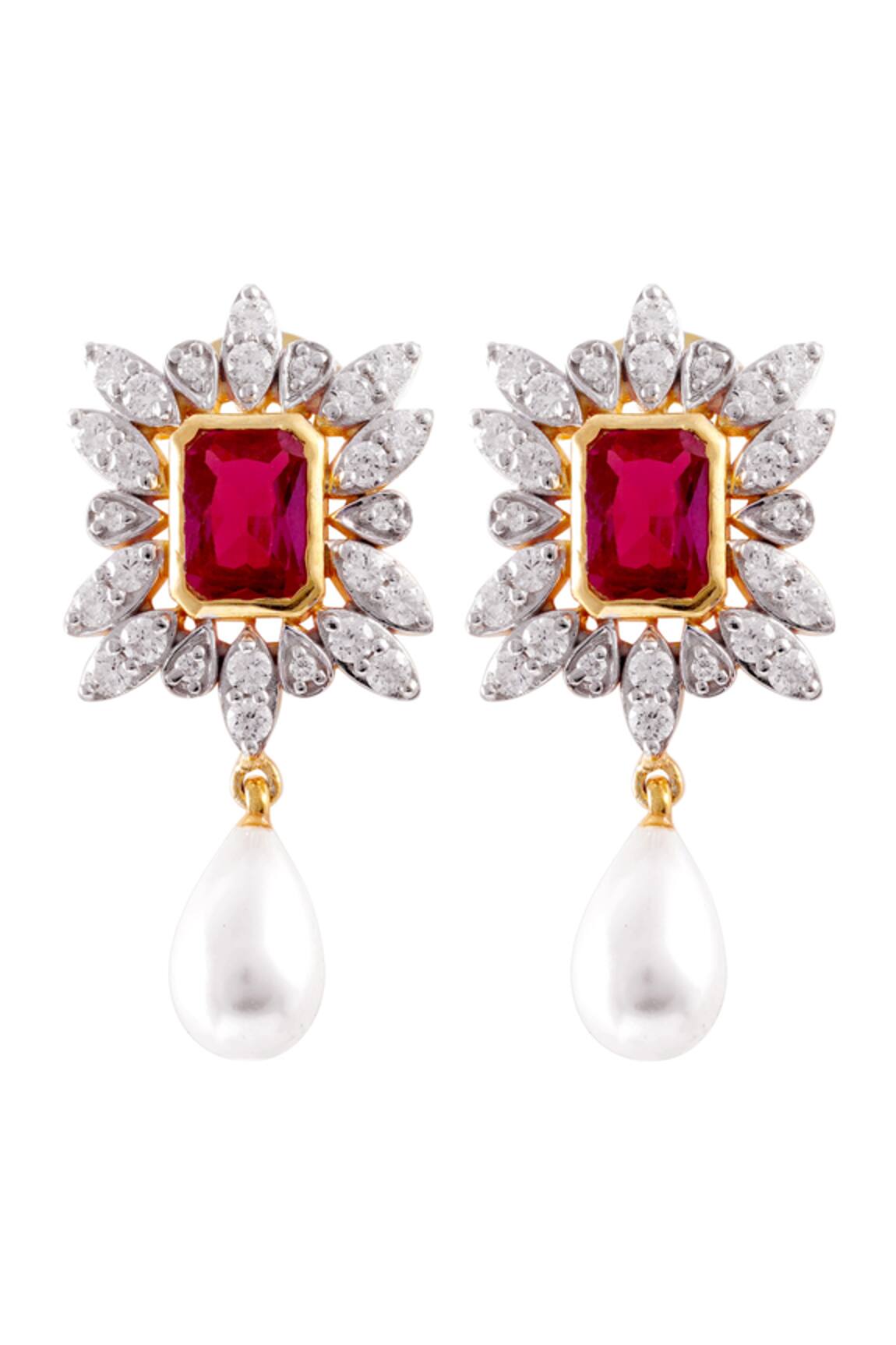Prata Indra Floral Stone Studded Pearl Drops