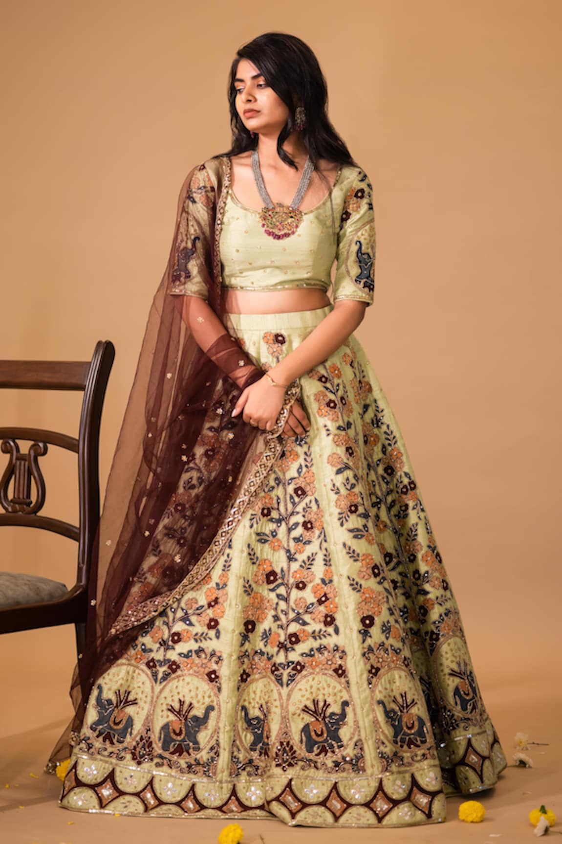 aindhri by mahitha Embroidered Kalamkari Lehenga Blouse Set