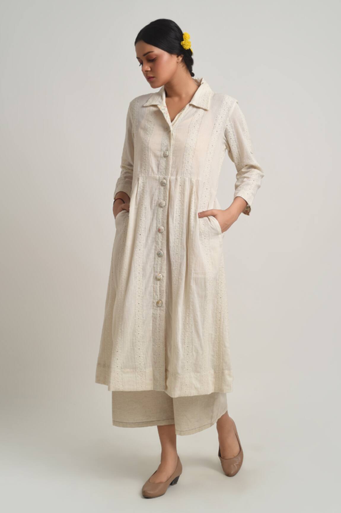 Barahmasi Fika Floral Embroidered Shirt Kurta & Flared Pant Set