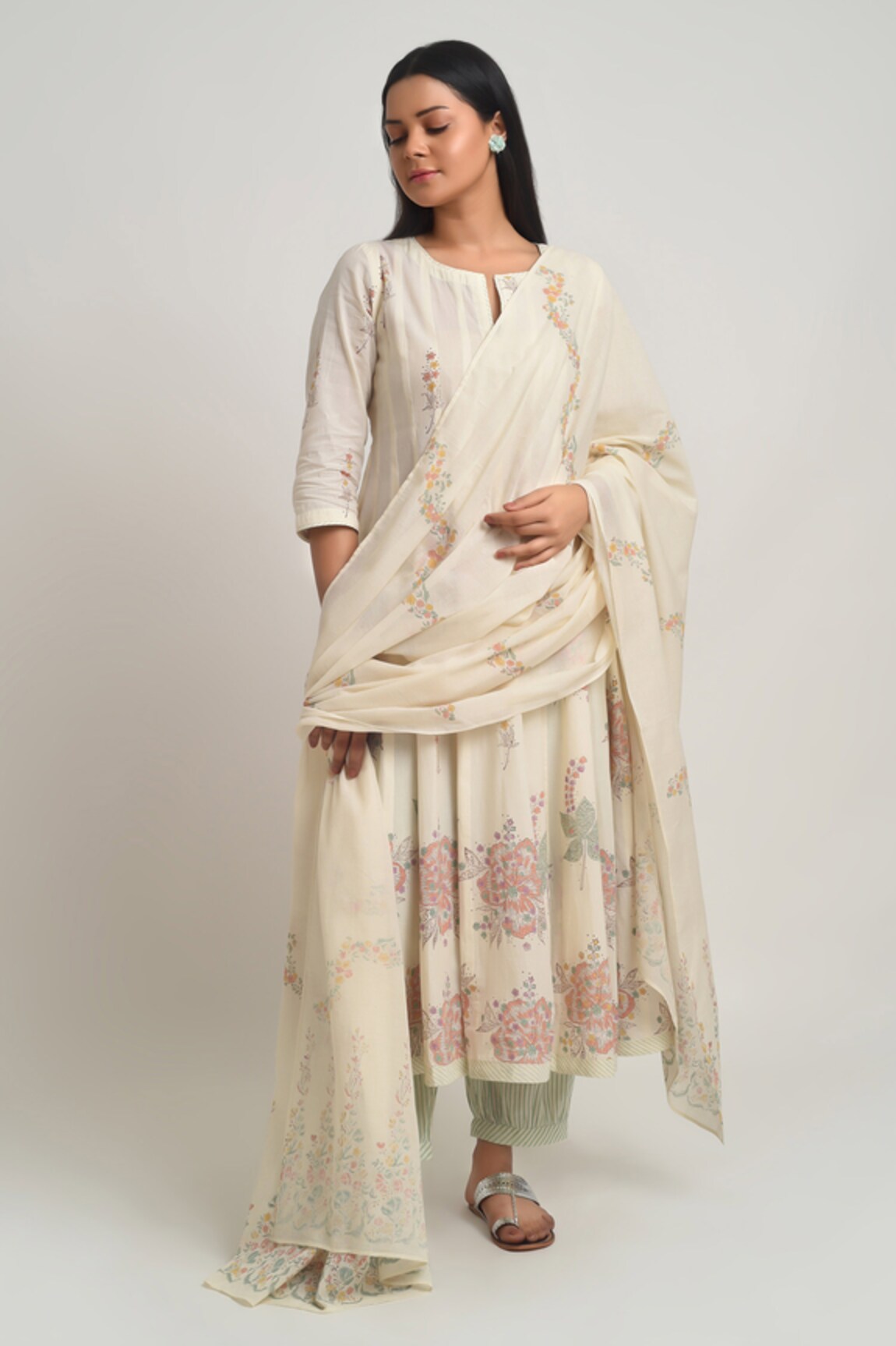 Barahmasi Kado Floral Hand Block Print Dupatta