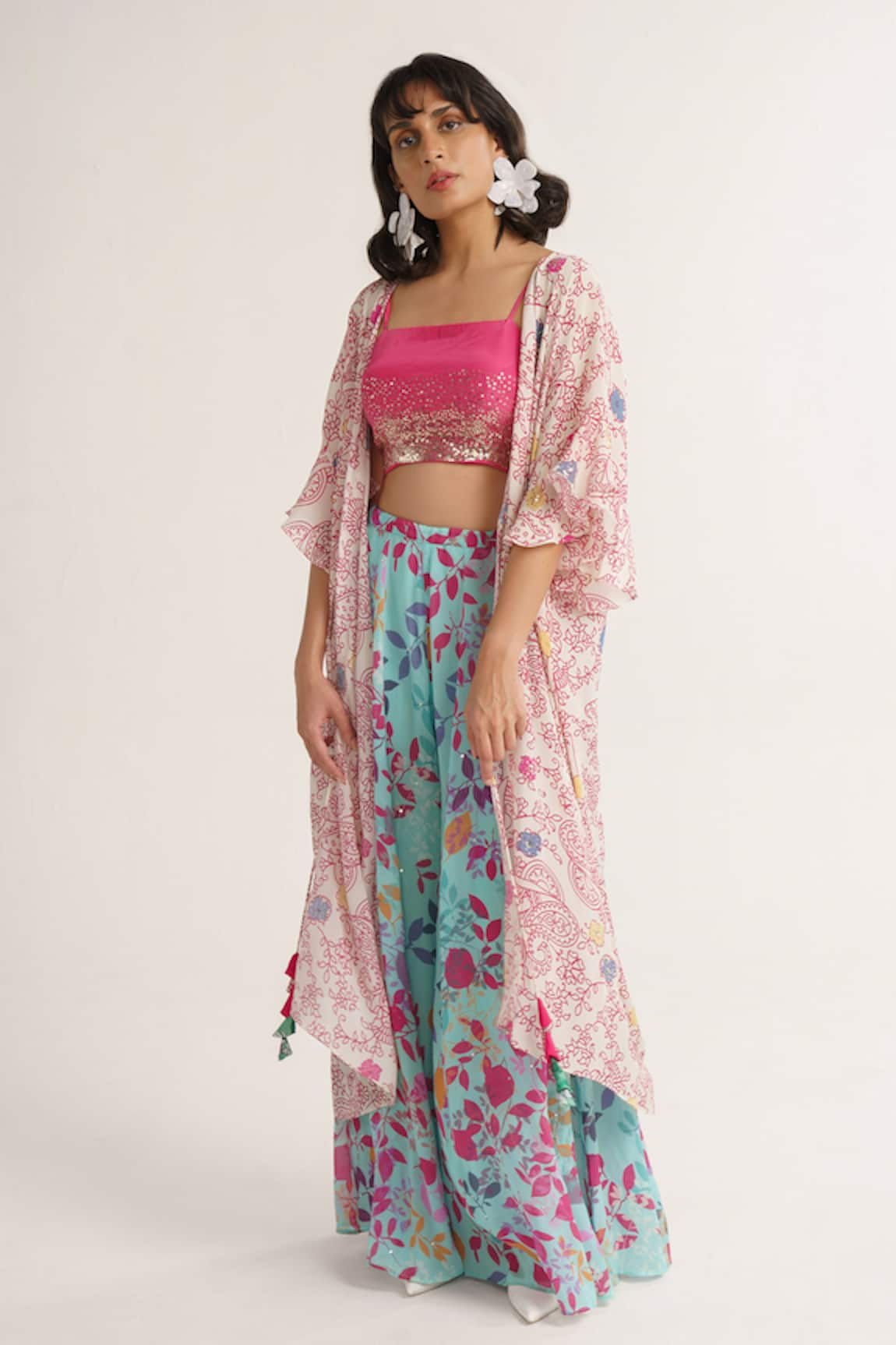 Vishala Shree Carnation Flower Print Cape Pant Set