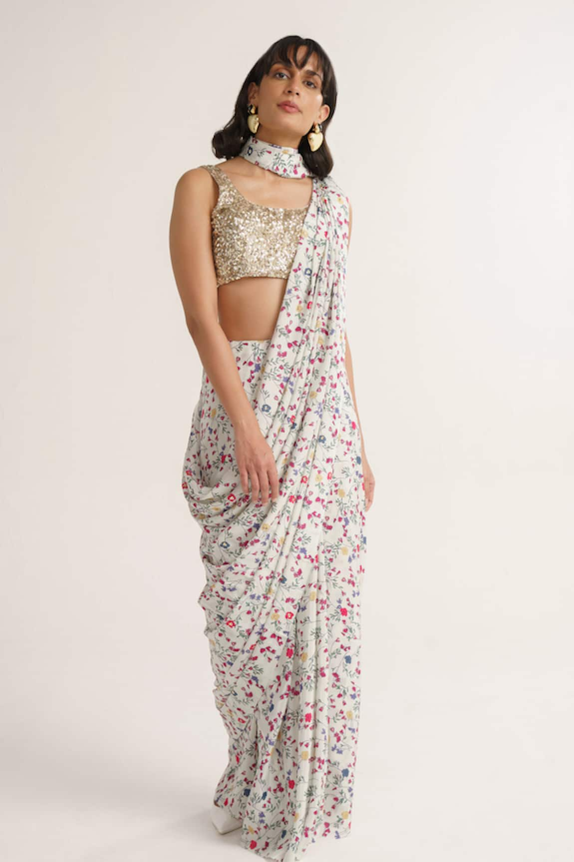 Vishala Shree Magnolia Print Saree With Blouse