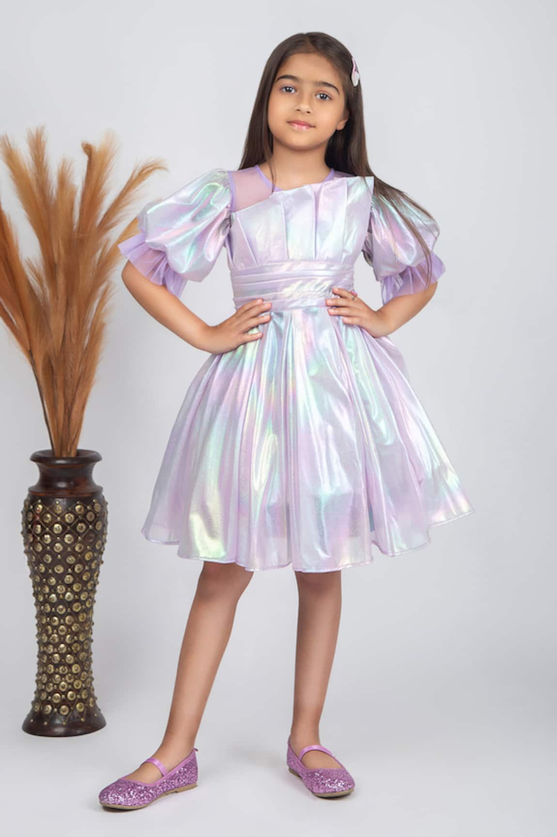 Jelly Jones Halo Pleated Puffed Sleeves Dress