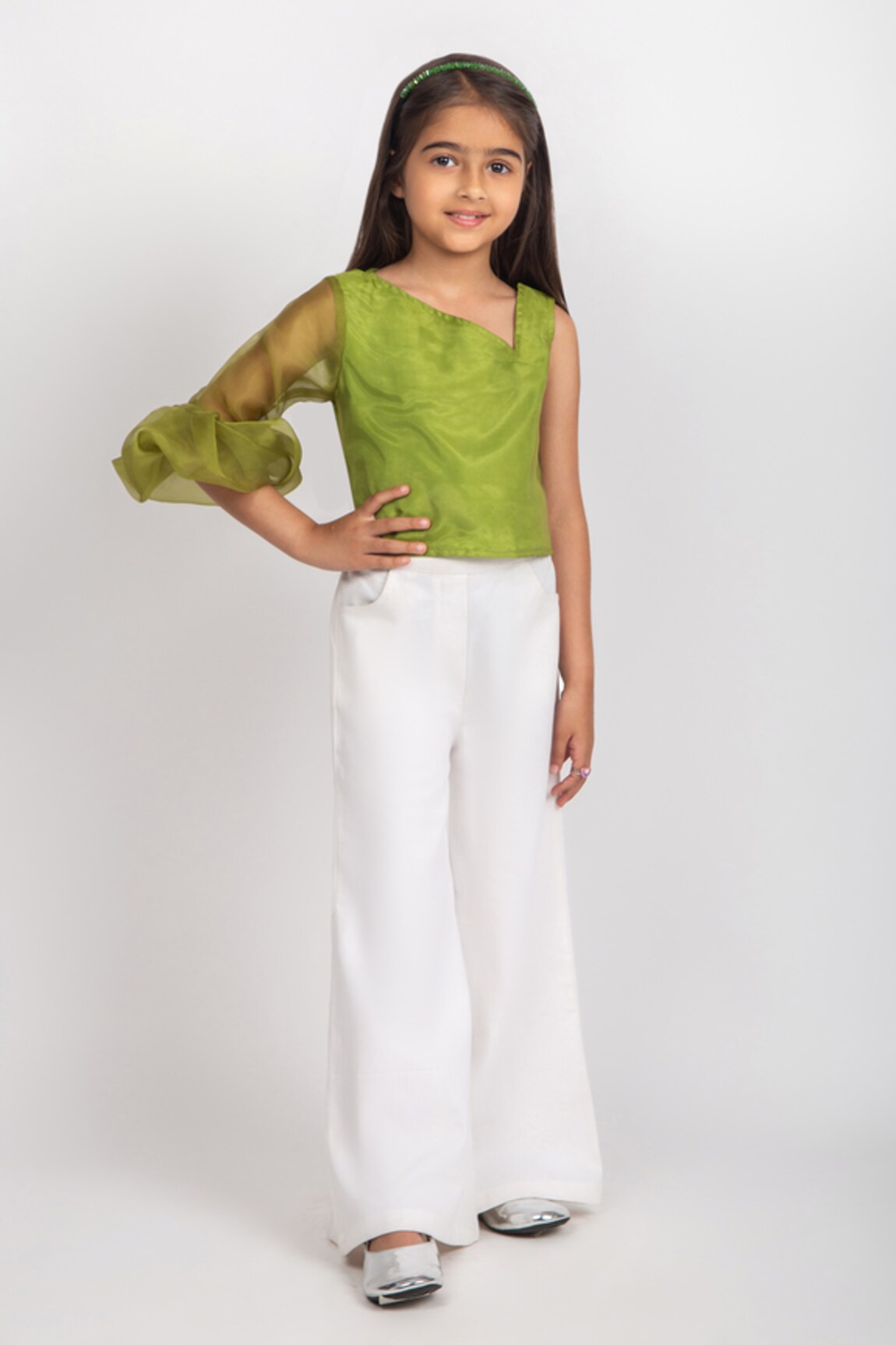 Jelly Jones Asymmetric Tulip Sleeves One Shoulder Top With Pant