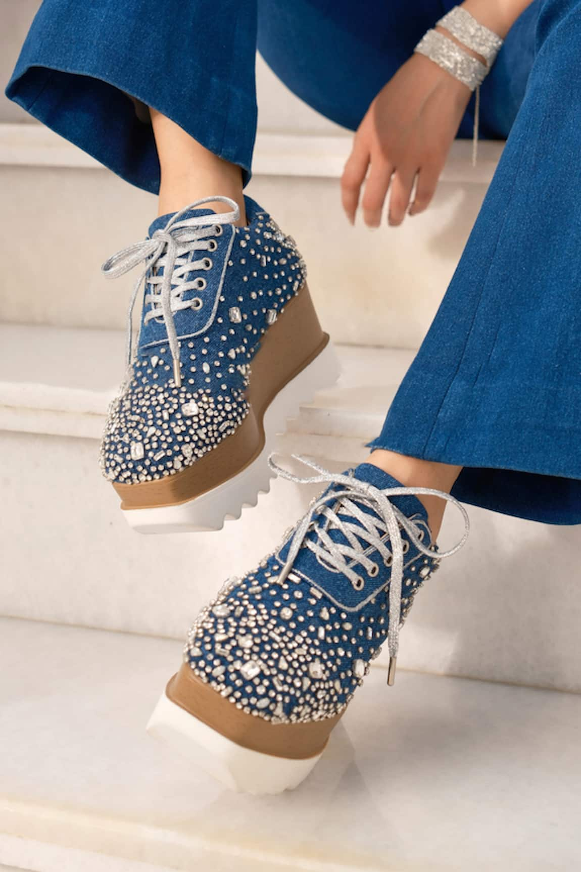 Anaar Dynasty Stone Embellished Wedge Sneakers