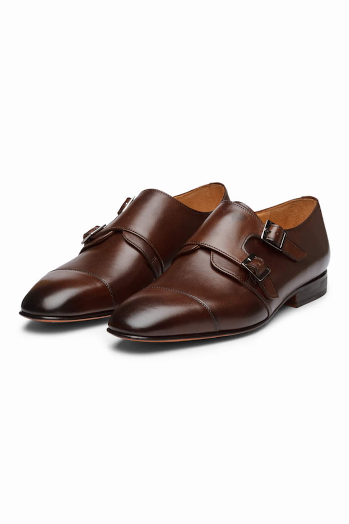 3DM LIFESTYLE Off-Centred Double Monk Strap Leather Shoes