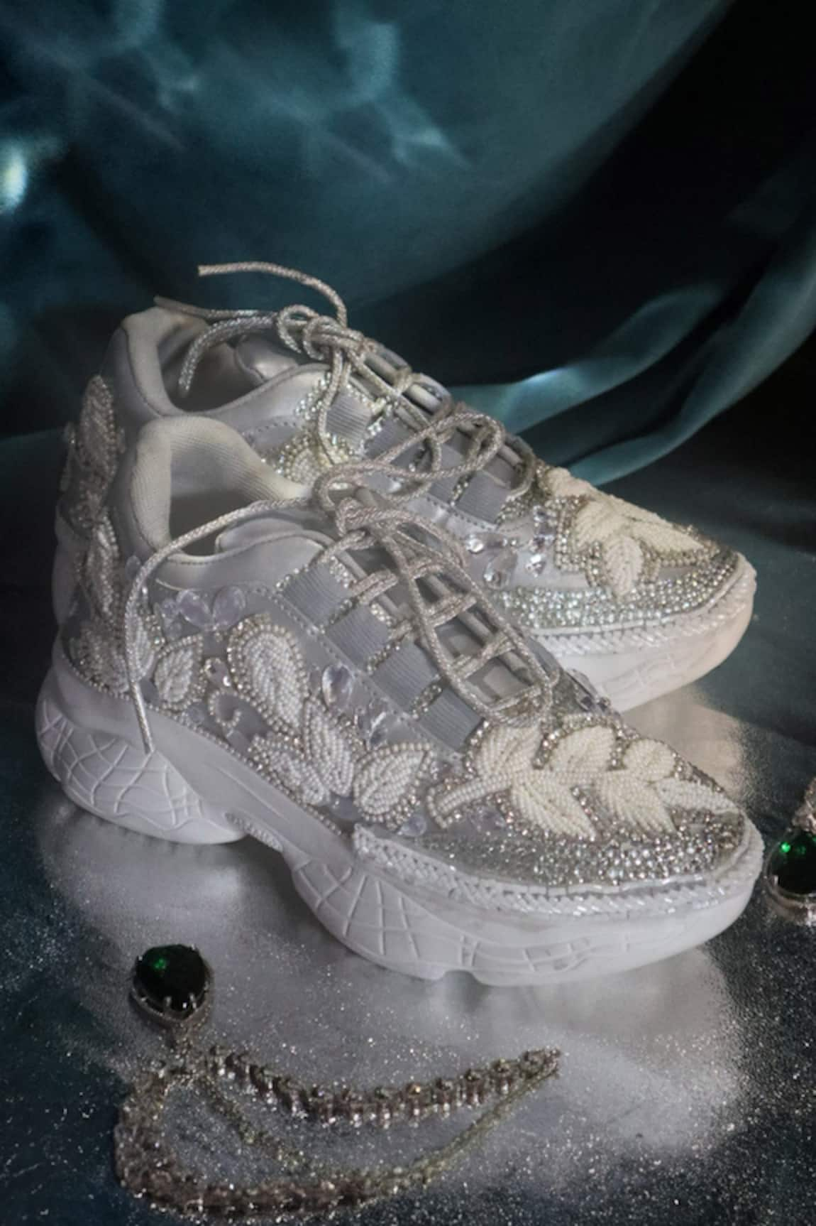 Chal Jooti Crystal Pearl Symphony Patchwork Sneakers