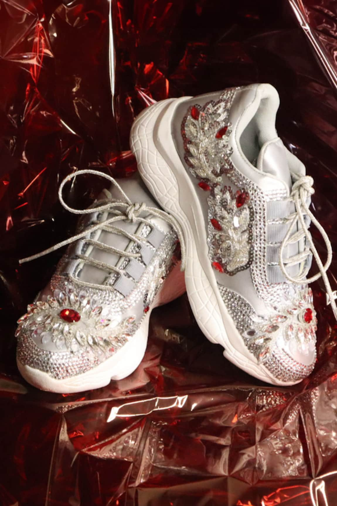 Chal Jooti Cherry Sparkle Leaf Patchwork Sneakers