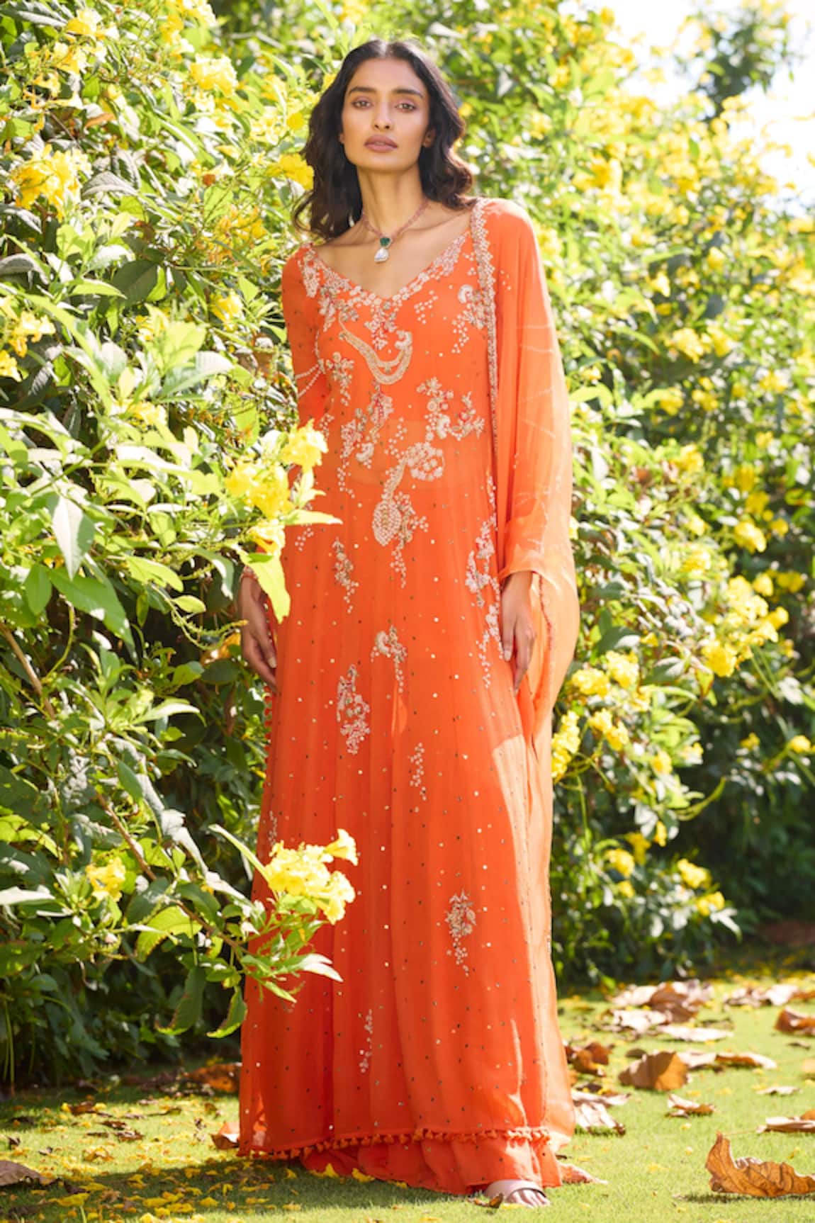 Dolly J Russet Rose Zardozi Pearl Embroidered Kalidar Sharara Set