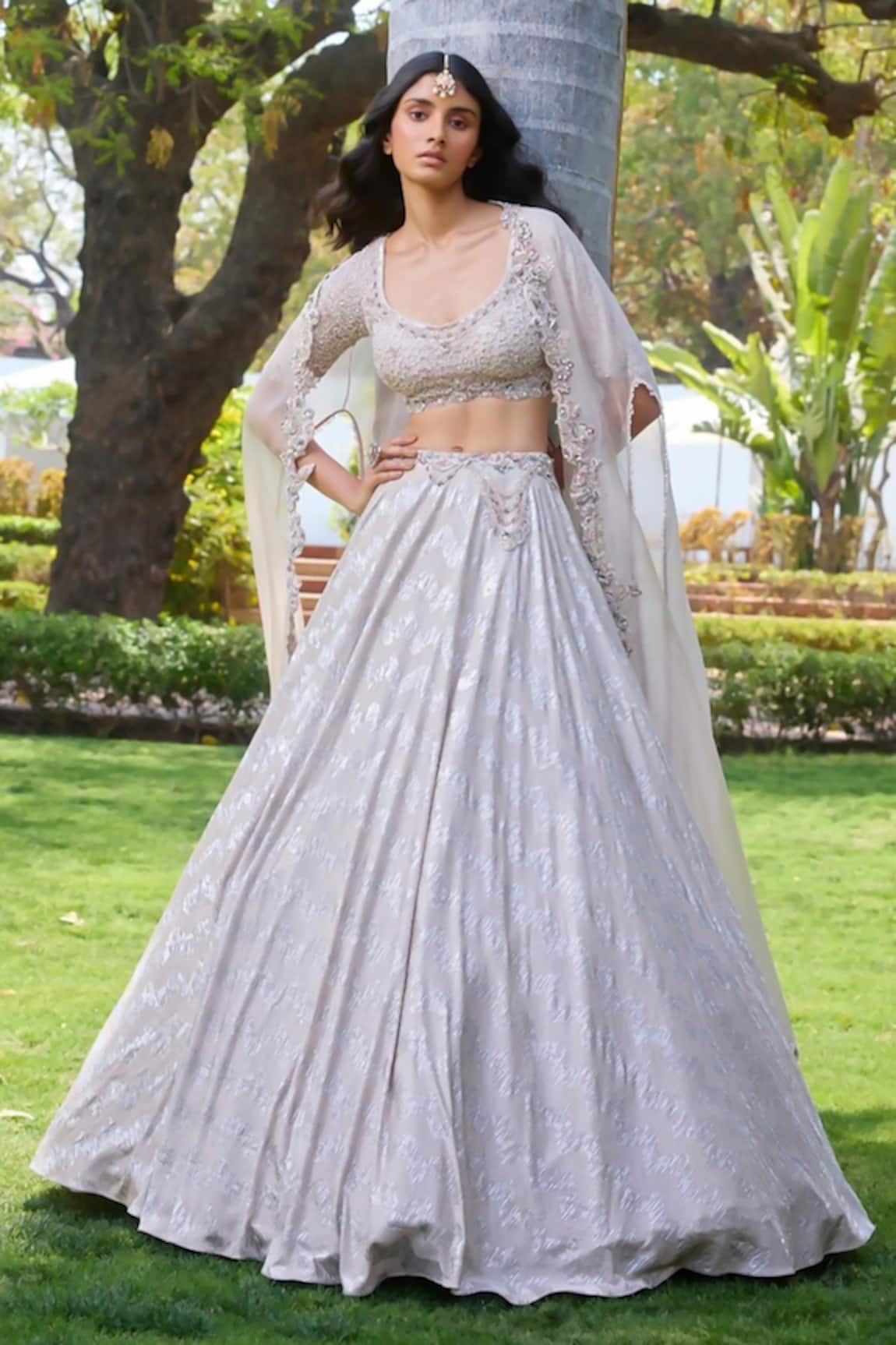 Dolly J Adeline Woven Chevron Lehenga With Embellished Blouse 
