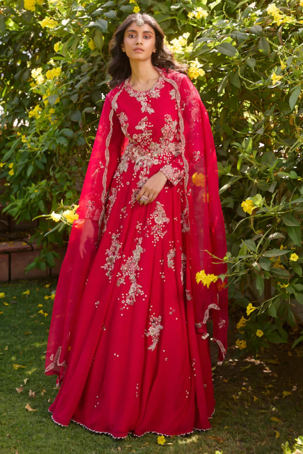 Dolly J Ayelet Floral Embroidered Anarkali With Cape