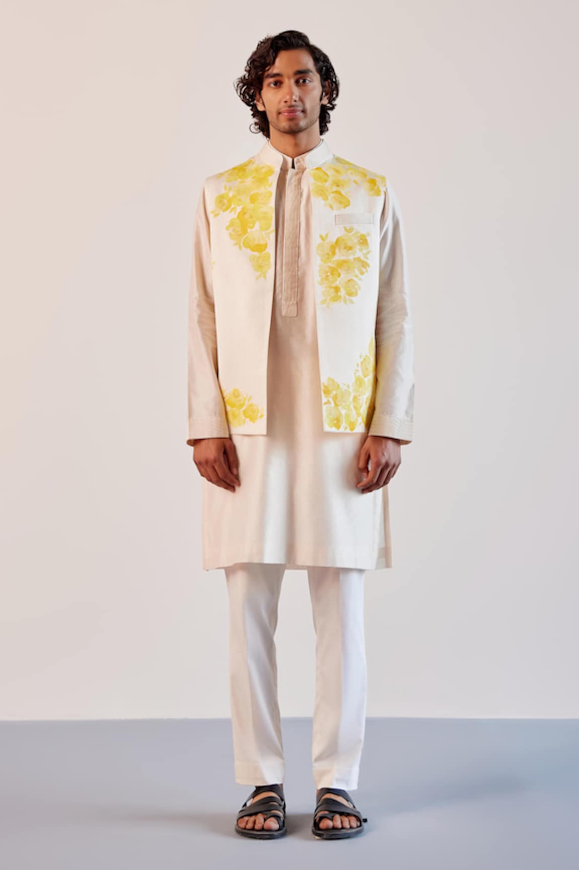 Devnaagri Bloom Hand Painted Bundi Kurta Set