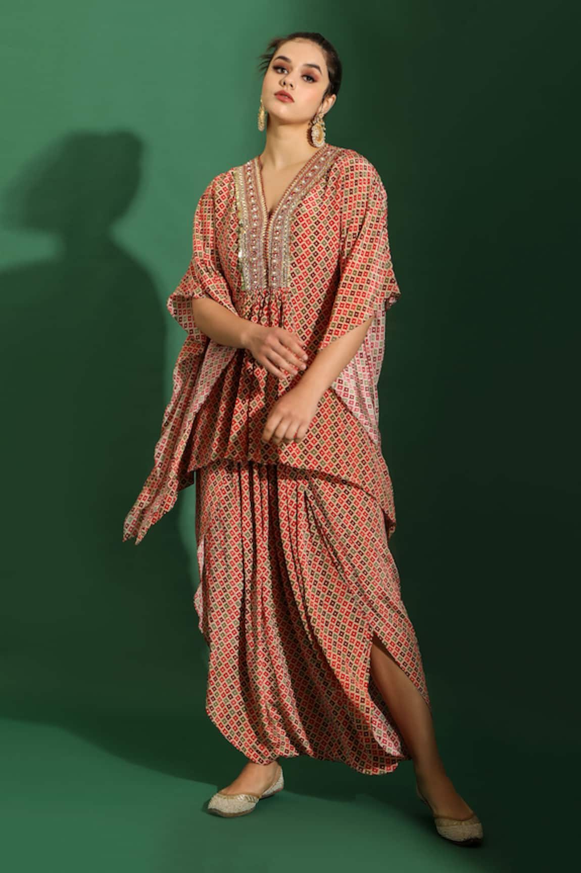 Shreya J Label Geometric Print Kaftan Tunic With Dhoti Pant