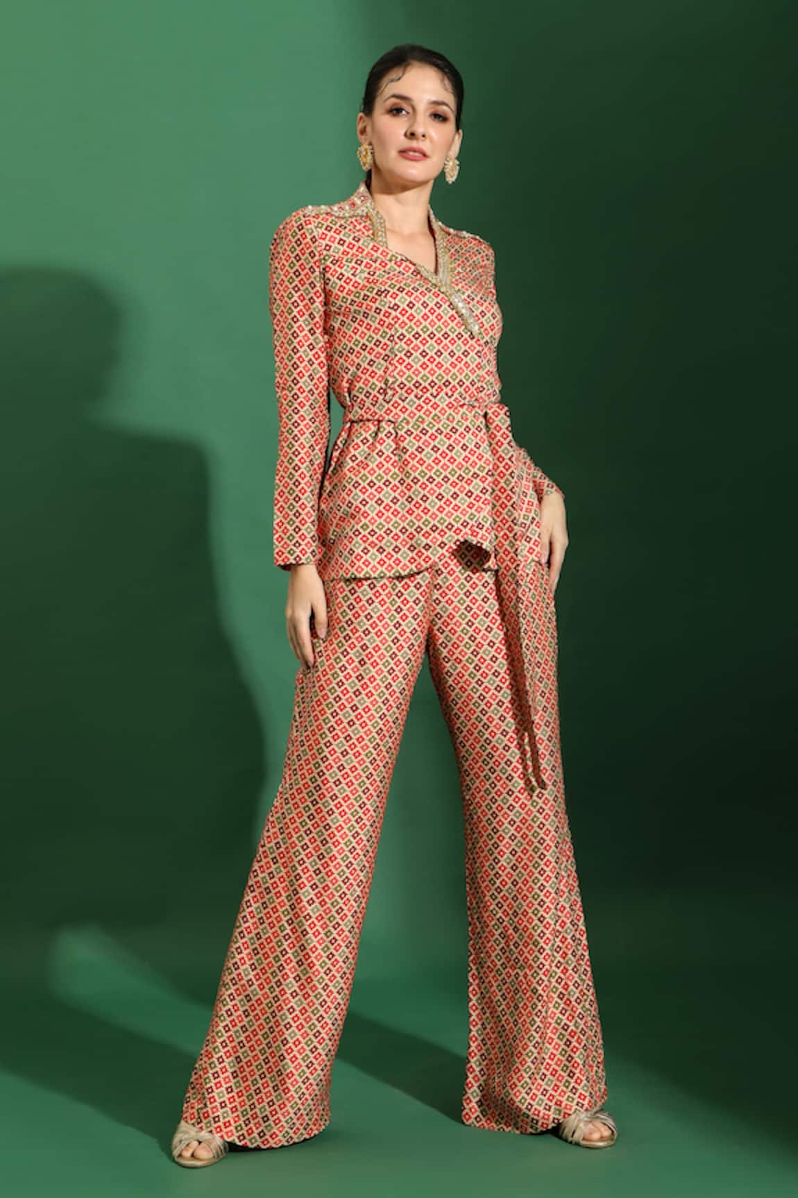 Shreya J Label Geometric Print Top & Pant Set