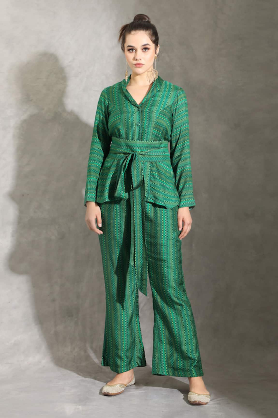 Shreya J Label Geometric Dhari Print Shirt & Pant Set