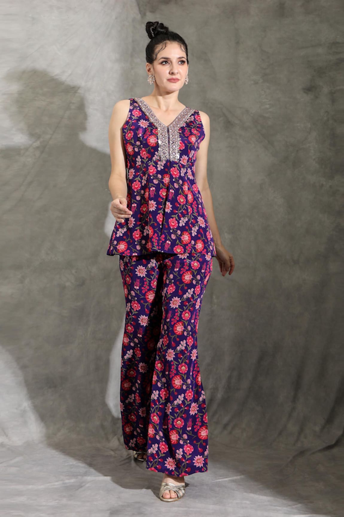 Shreya J Label Floral Bloom Print Tunic With Pant