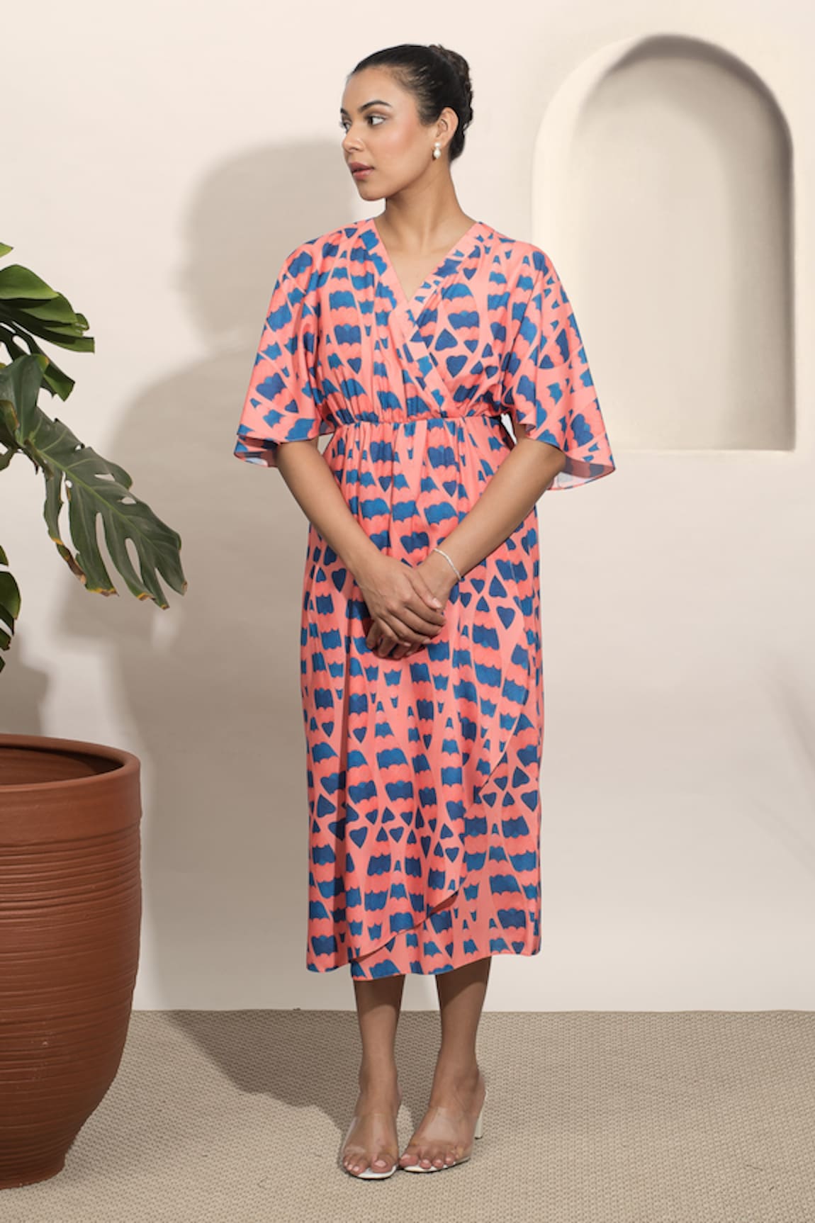 Ozel Abstract Pattern Wrap Dress