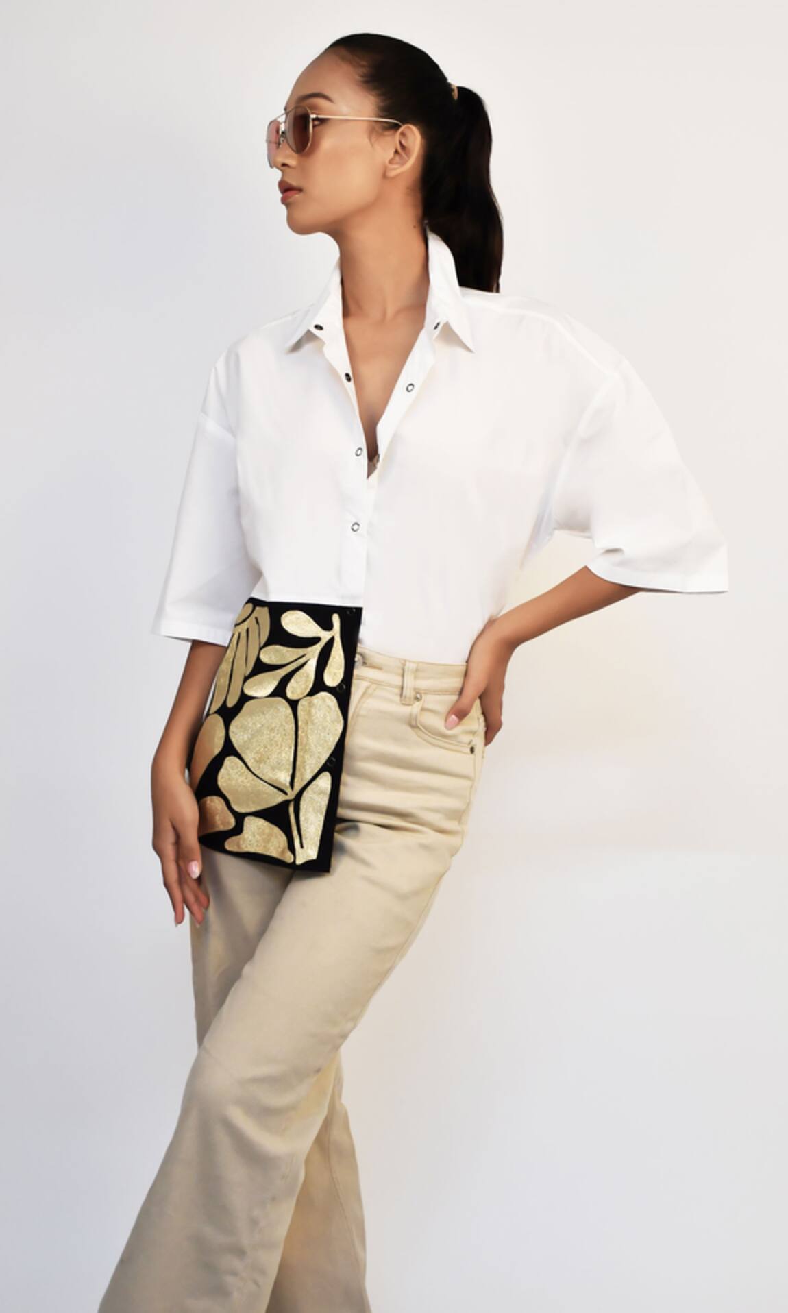 Richaa Goenka Leather Work Asymmetric Shirt