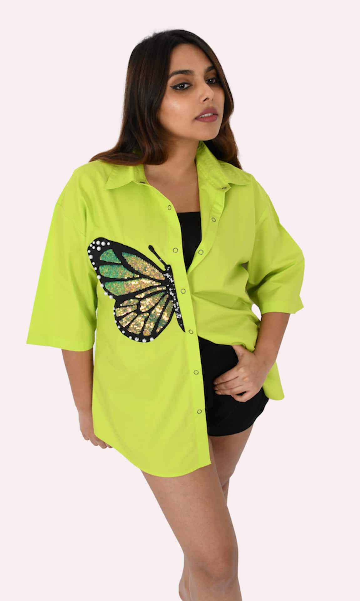 Richaa Goenka Butterfly Hand Embroidered Oversized Cotton Shirt