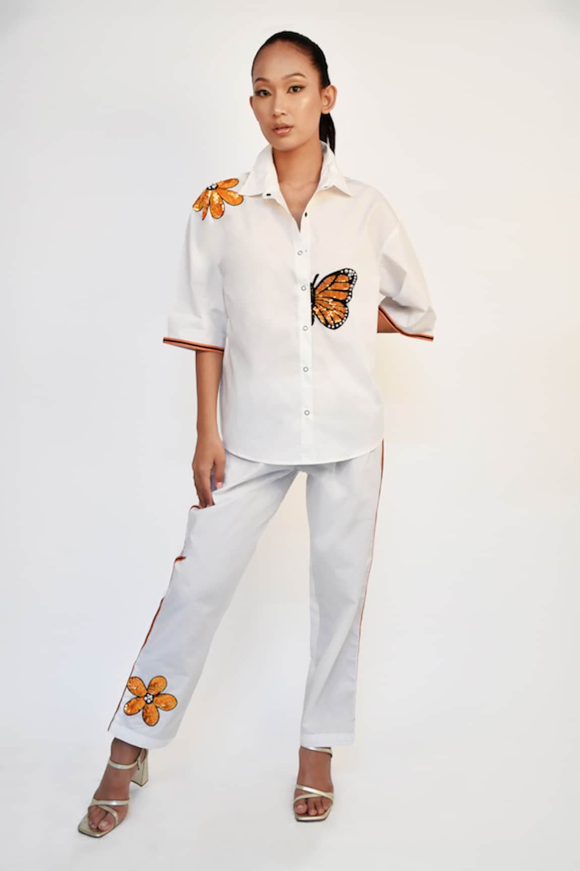 Richaa Goenka Sequins Embroidered Cotton Shirt & Pant Set