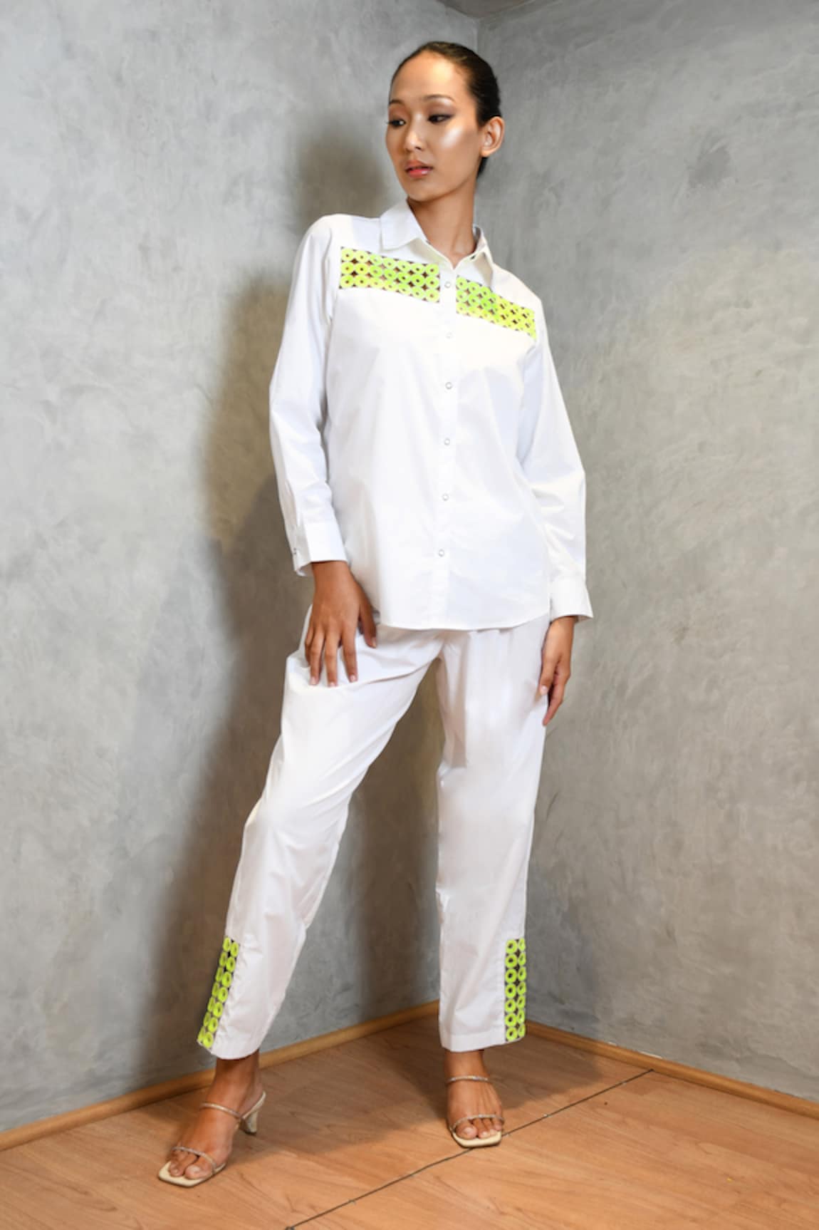 Richaa Goenka Yoke Hand Embroidered Cotton Shirt & Pant Set