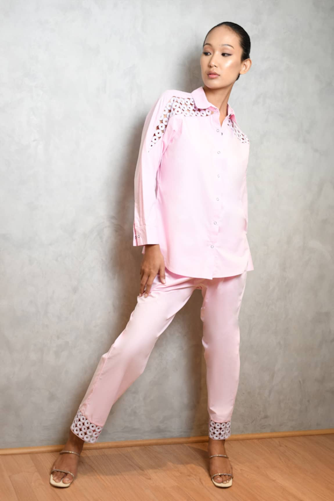 Richaa Goenka Yoke Embroidered Cotton Shirt & Pant Set