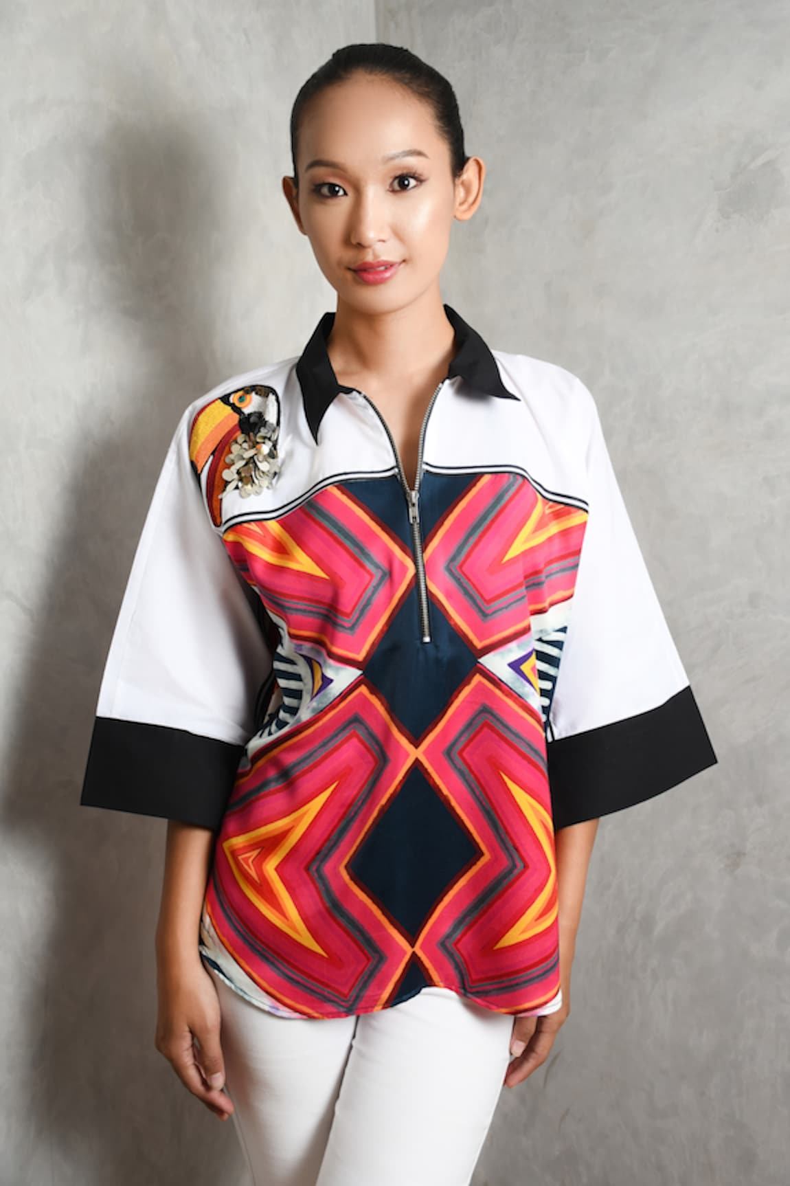 Richaa Goenka Abstract Print Poncho Shirt