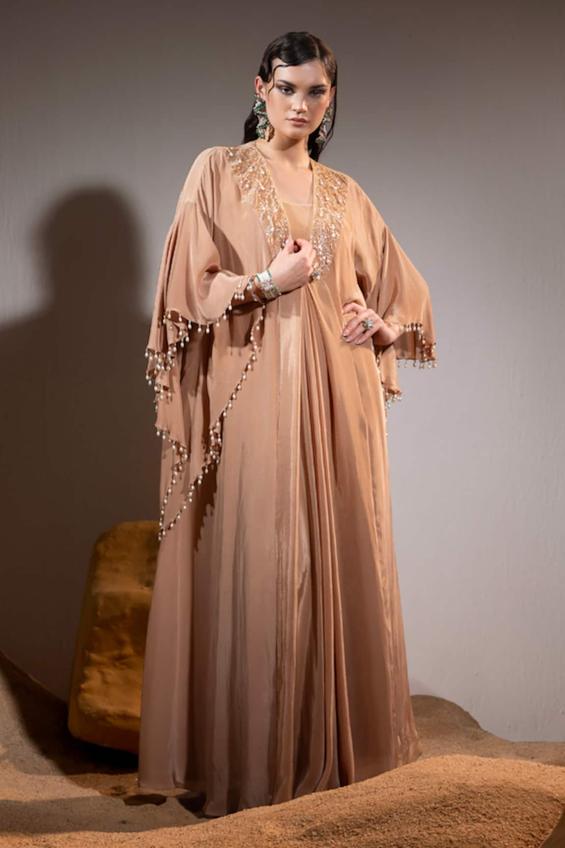 TYOHAR Zeina Pearl Embroidered Kaftan With Bustier