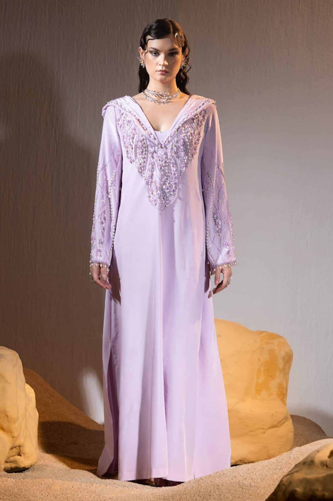 TYOHAR Mishfah Bloom Embellished Hooded Kurta With Bustier