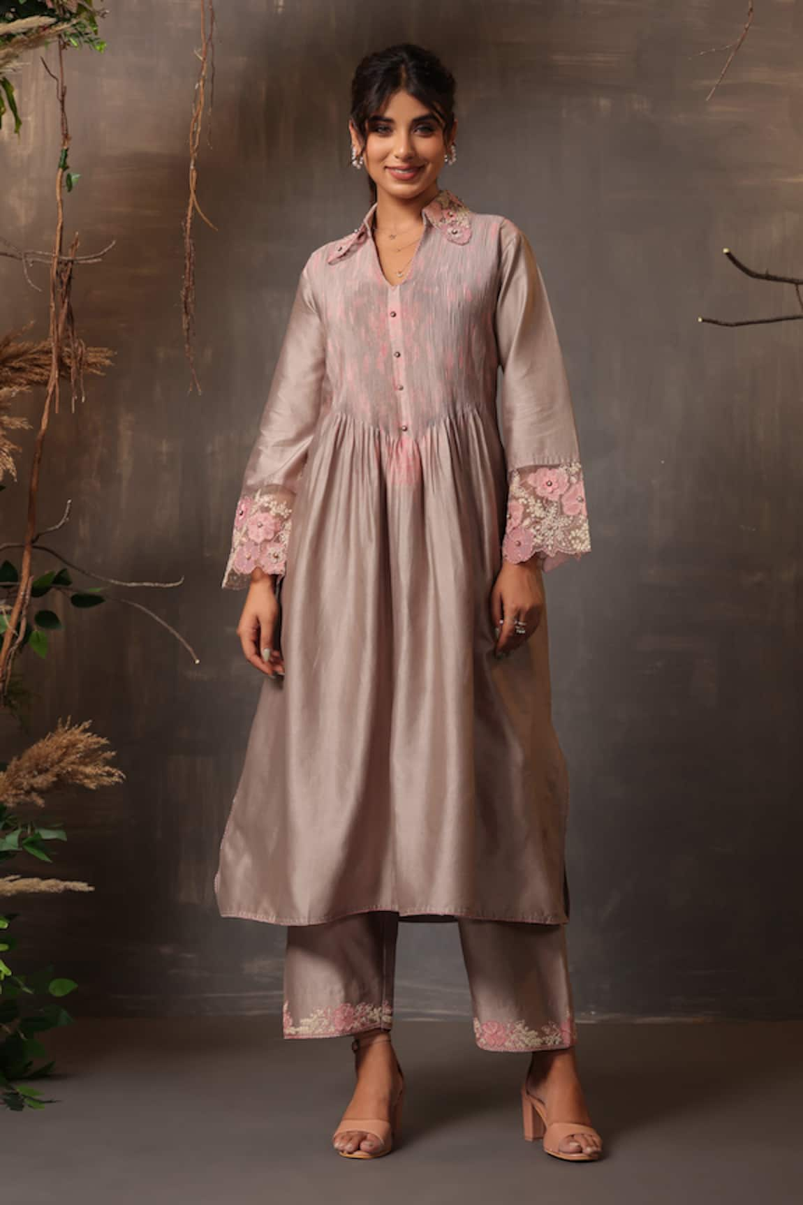 Label Niti Bothra Pintuck Embroidered Kurta & Palazzo Set