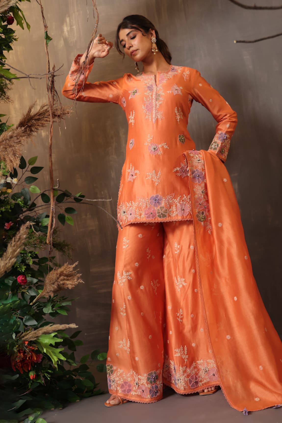 Label Niti Bothra Chanderi Silk Embroidered Kurta Set