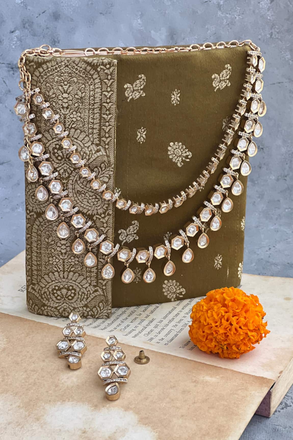 Prestones Polki Embellished Layered Necklace Set