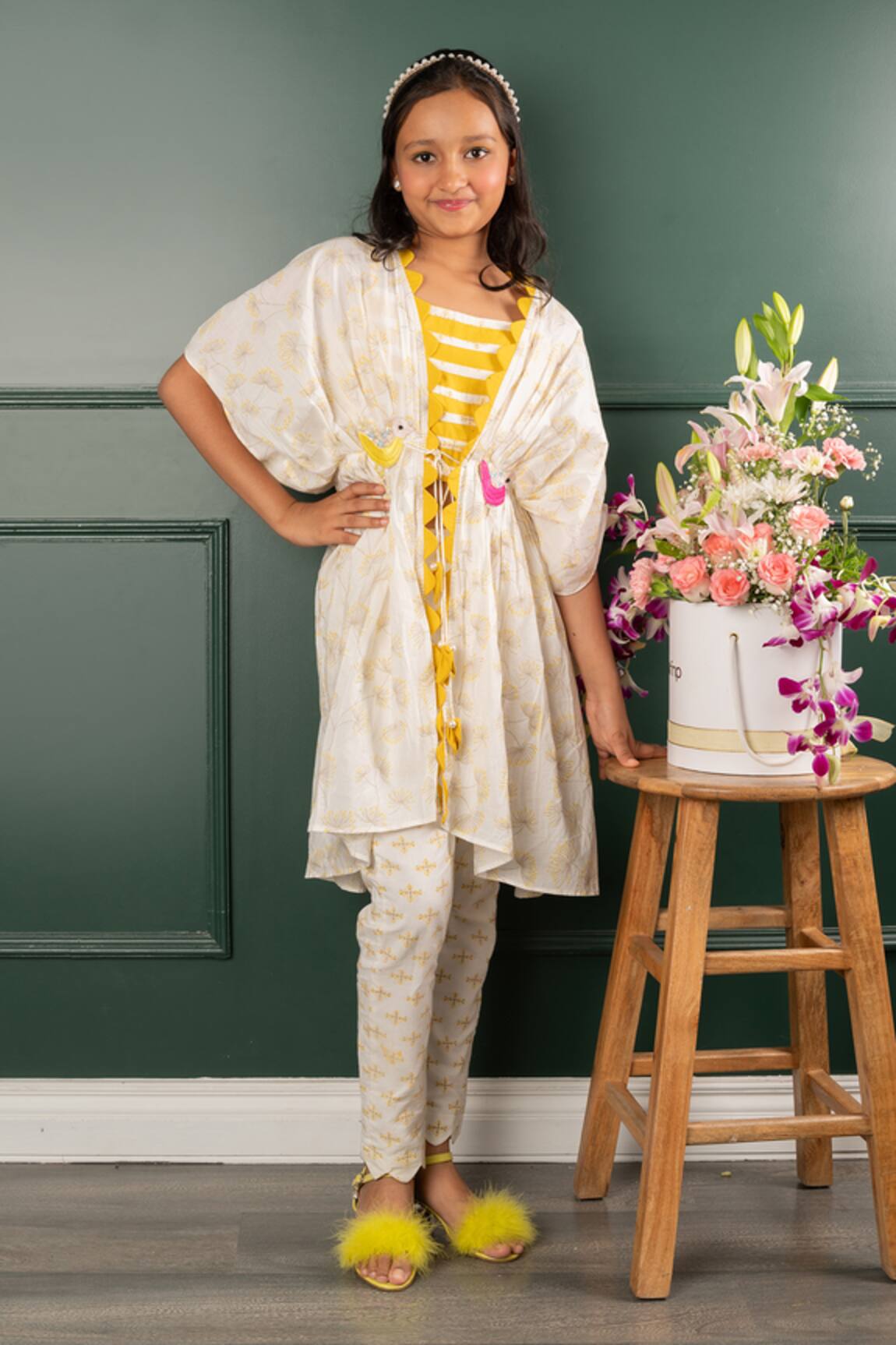 Kirti Agarwal - Pret N Couture Bird Motif Embroidered Kaftan Pant Set 