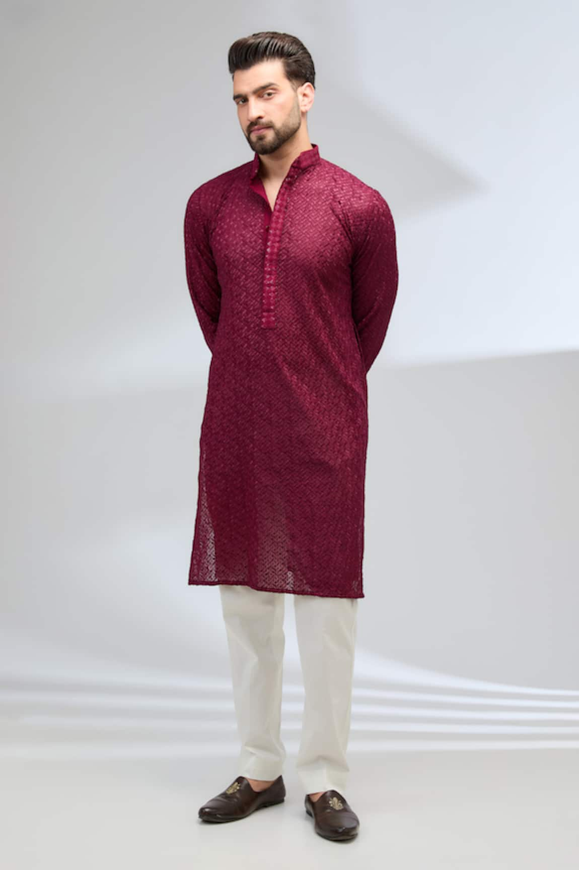 Rabani & Rakha Embroidered Kurta & Ivory Pant Set