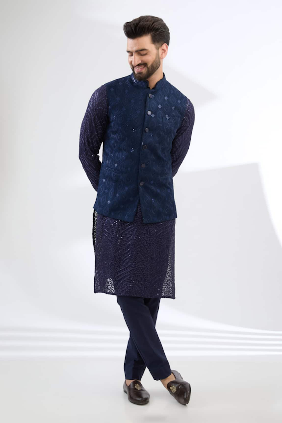 Rabani & Rakha Embroidered Bundi Jacket & Kurta Set