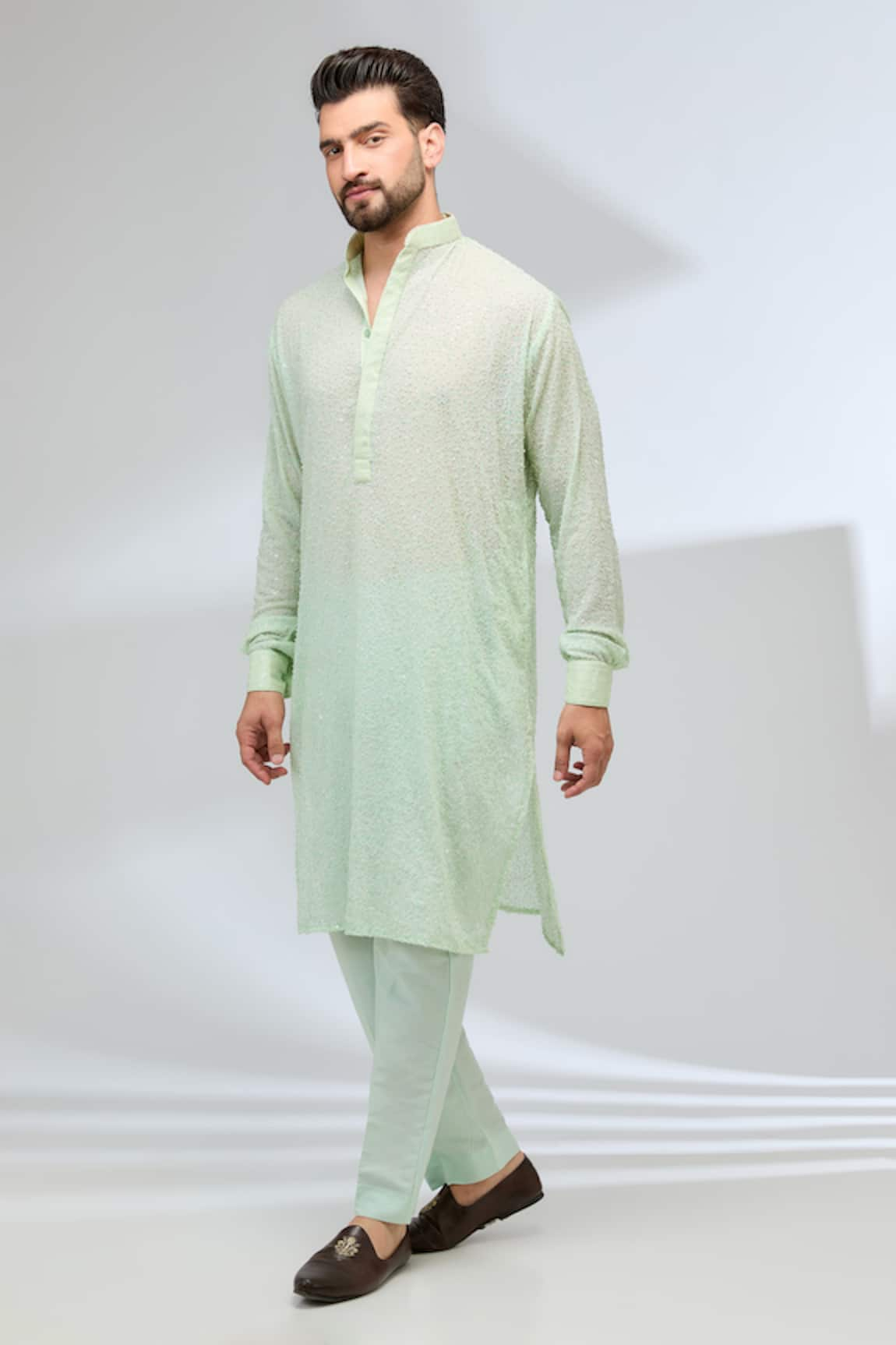 Rabani & Rakha Embroidered Mandarin Collared Kurta & Pant Set