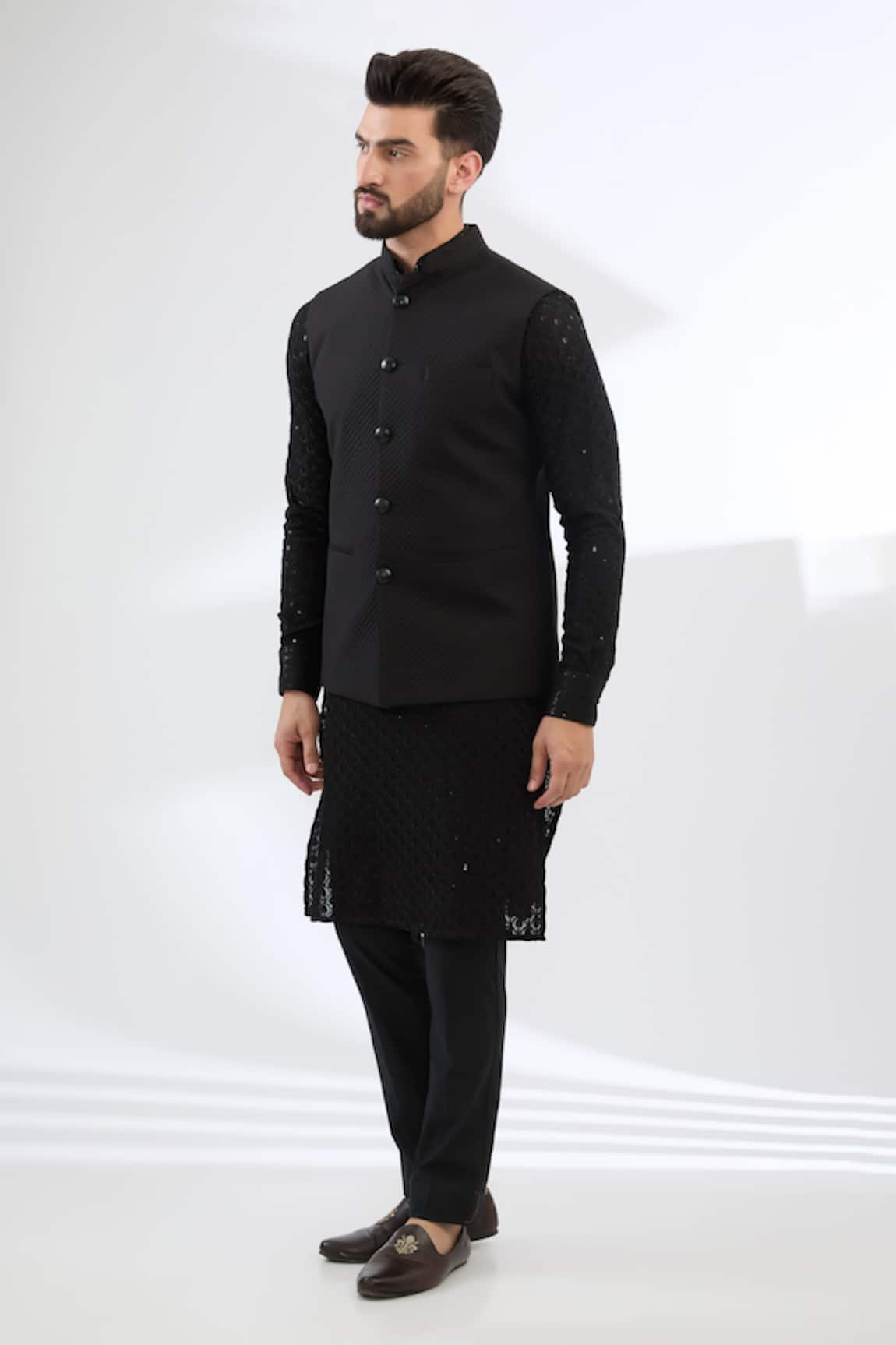 Rabani & Rakha Embroidered Bundi Jacket With Kurta Set