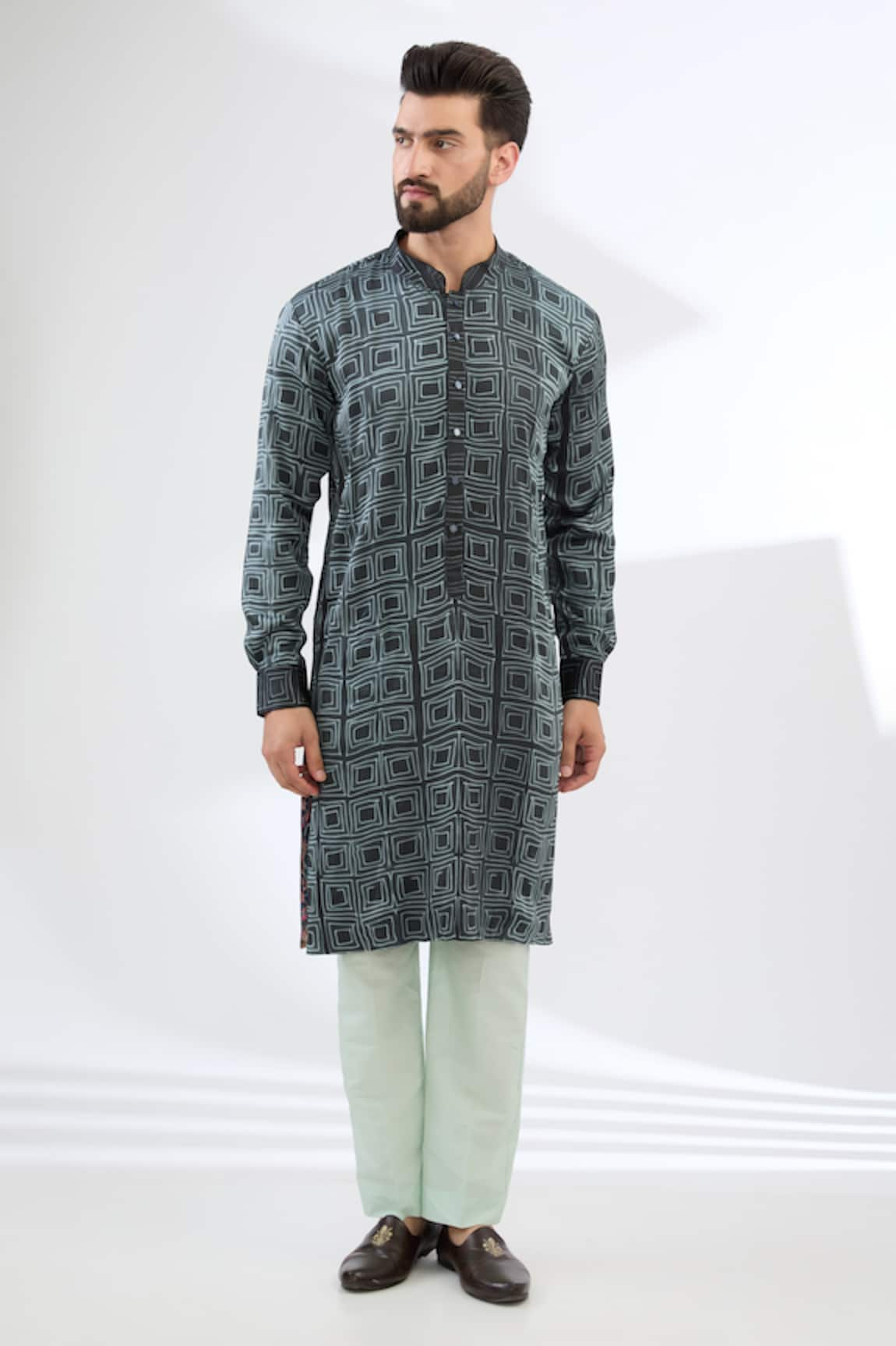 Rabani & Rakha Square Print Kurta & Pant Set