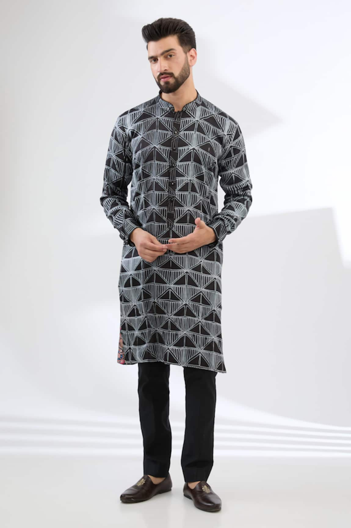 Rabani & Rakha Geometric Print Kurta & Pant Set