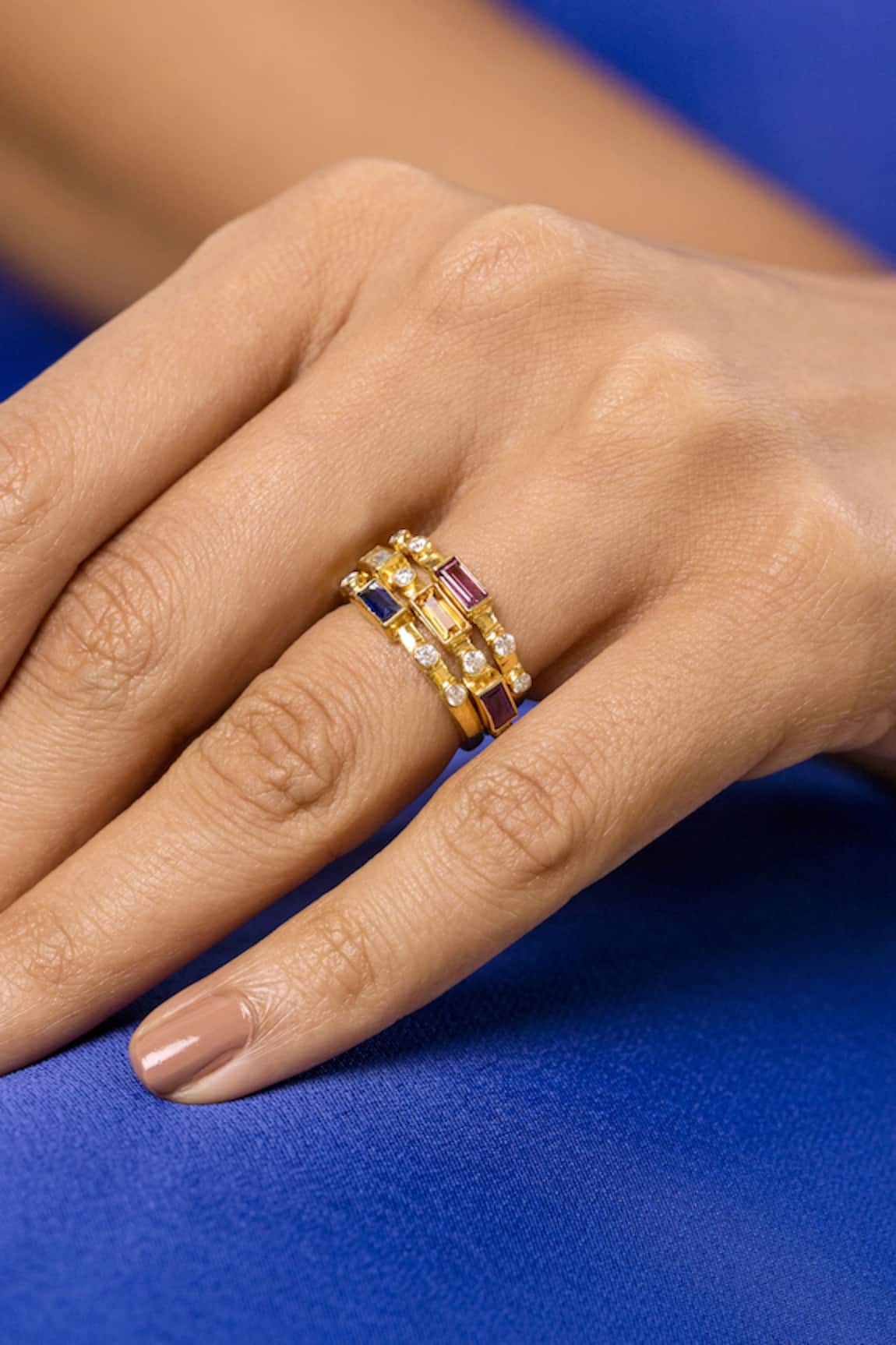 Ruuh Studios Garnet & Citrine Stone Embellished Ring - Set of 3