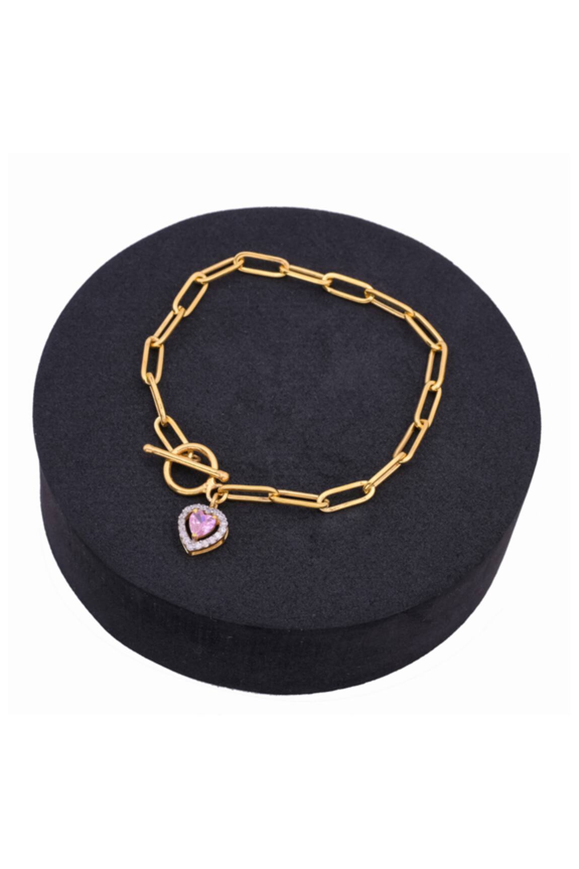 Ruuh Studios Swarovski Stone Embellished Heart Charm Bracelet