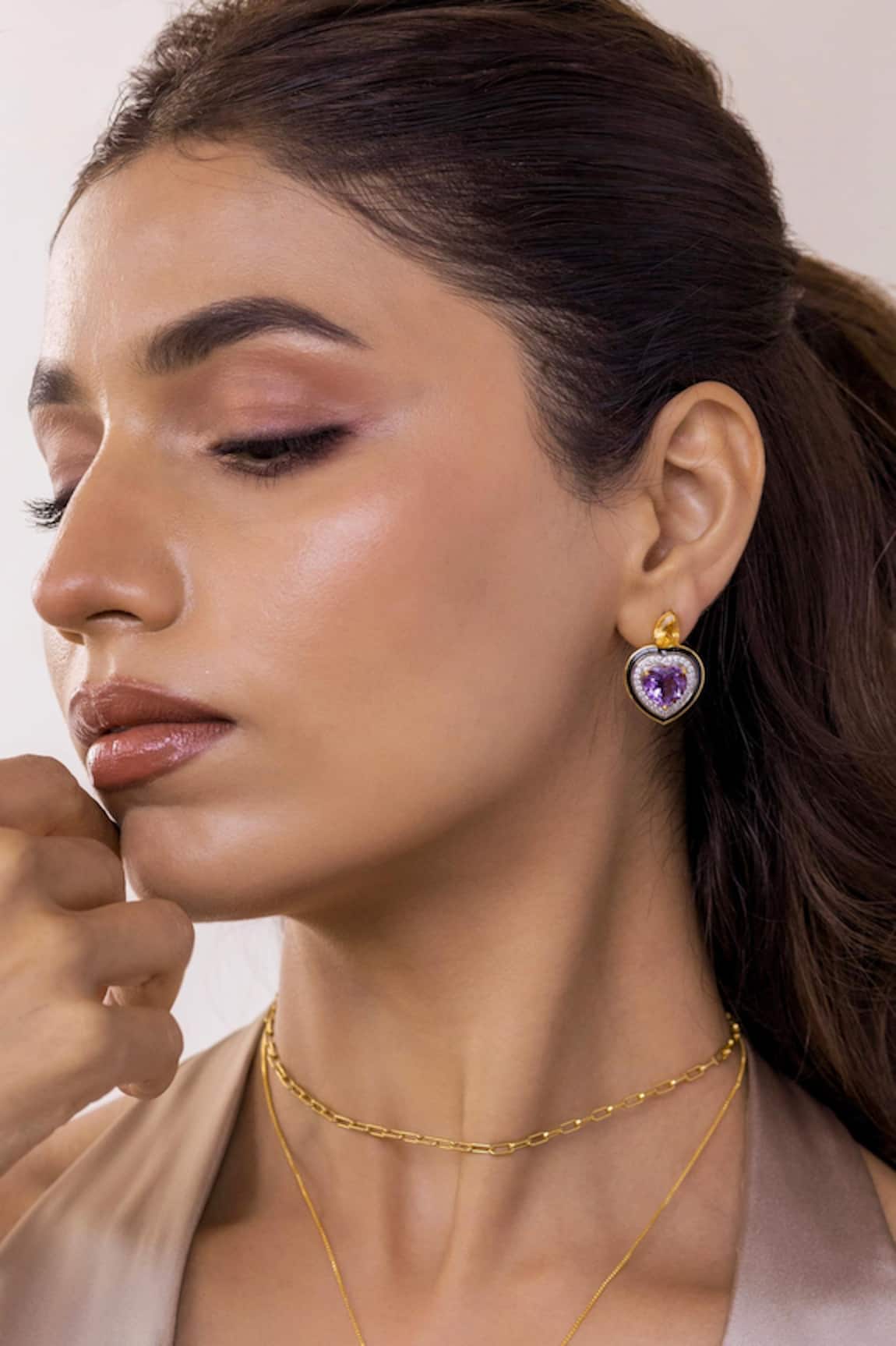 Ruuh Studios Moissanite & Citrine Stone Embellished Earrings