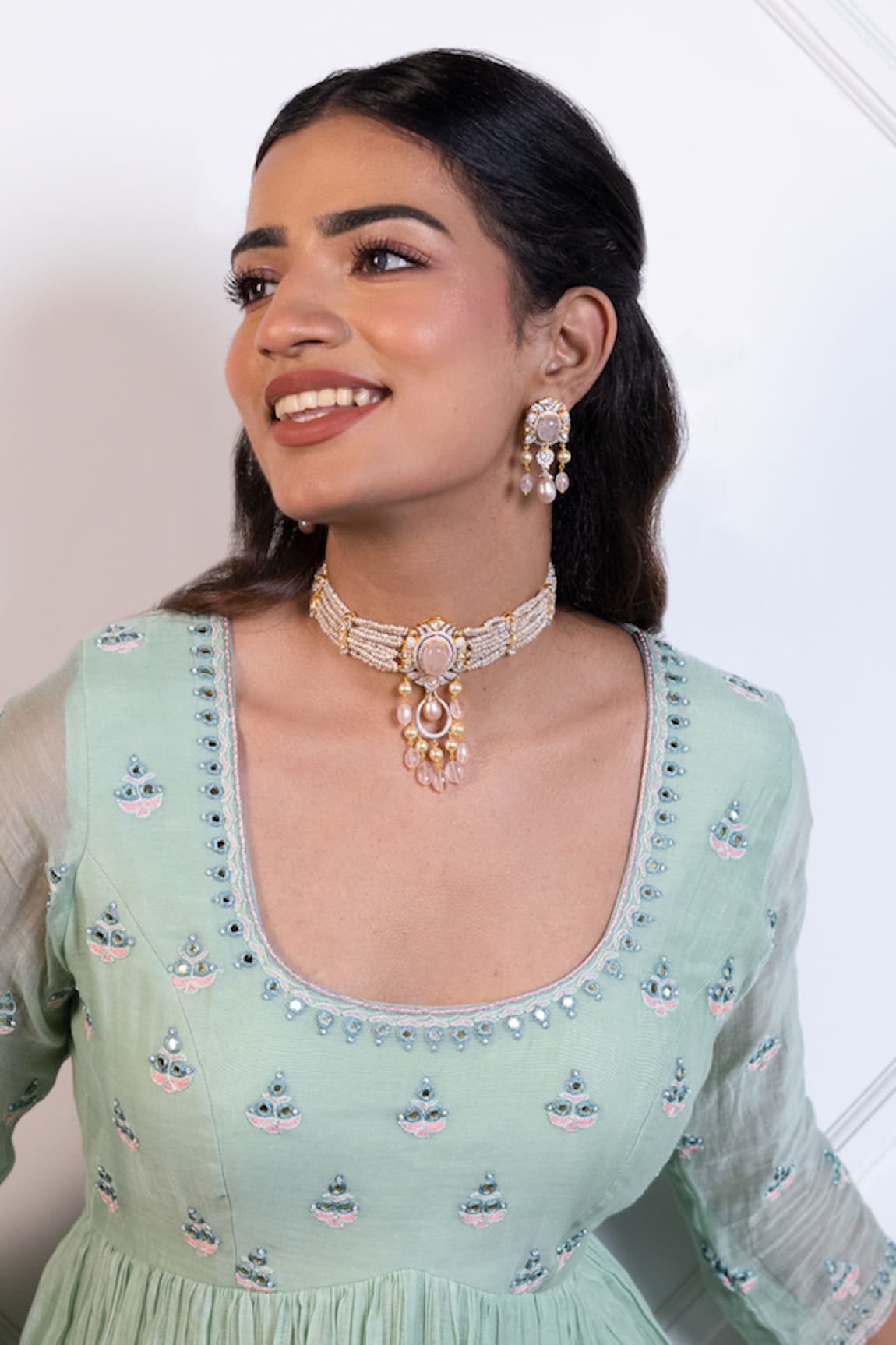 Ruuh Studios Nasrin Pearl Layered Embellished Pendant Choker Set