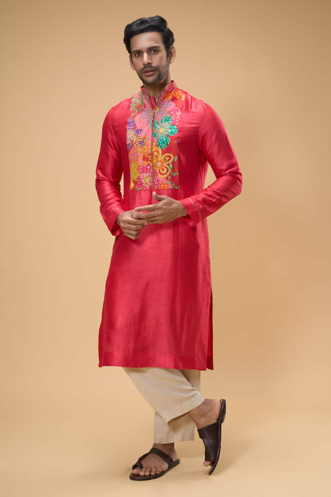 Taavare Floral Print Placket Kurta With Pant