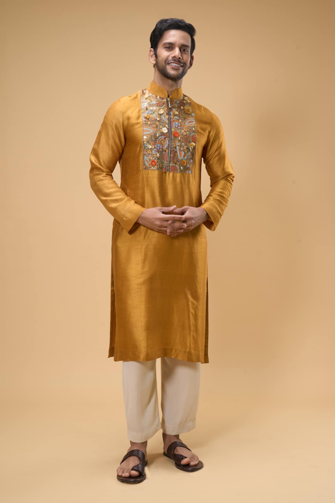 Taavare Sequin Embellished Placket Kurta With Pant