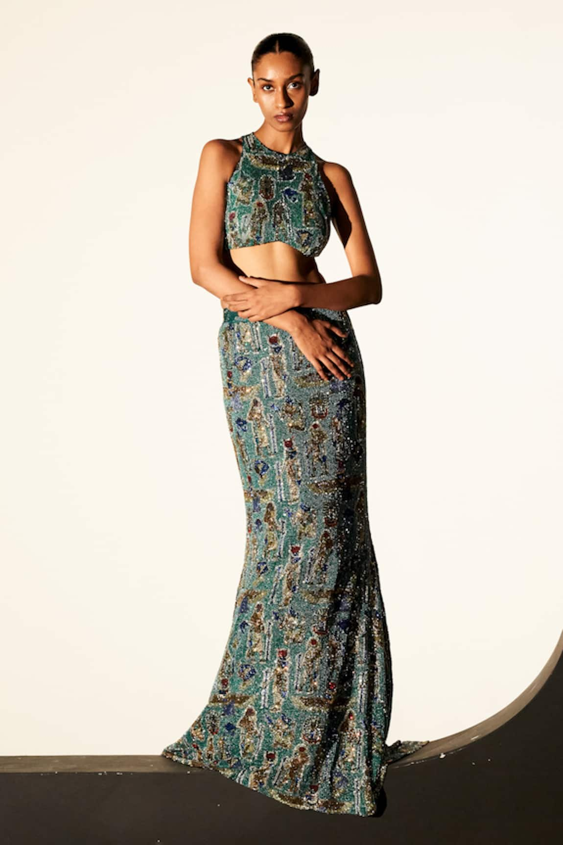 Itrh Egyptian Pattern Crystal Embellished Lehenga With Blouse