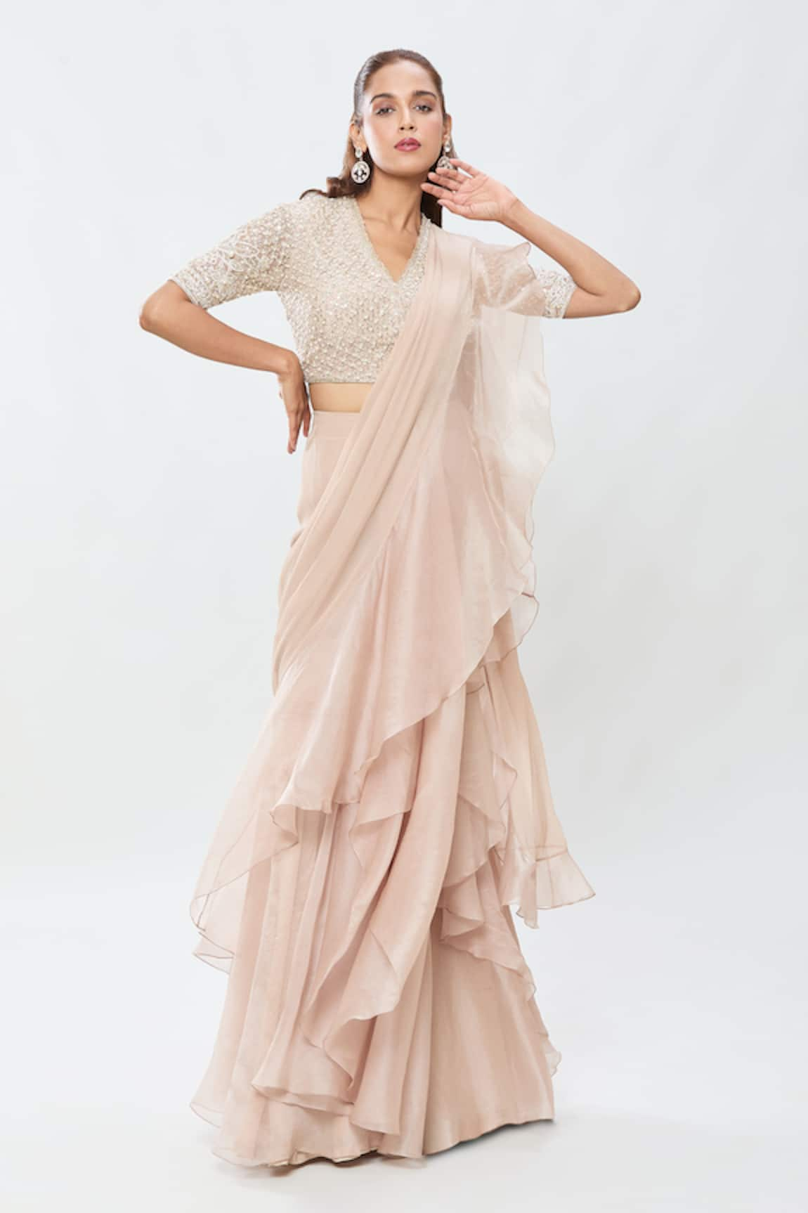 Ridhi Mehra Pre-Draped Ruffle Saree With Blouse