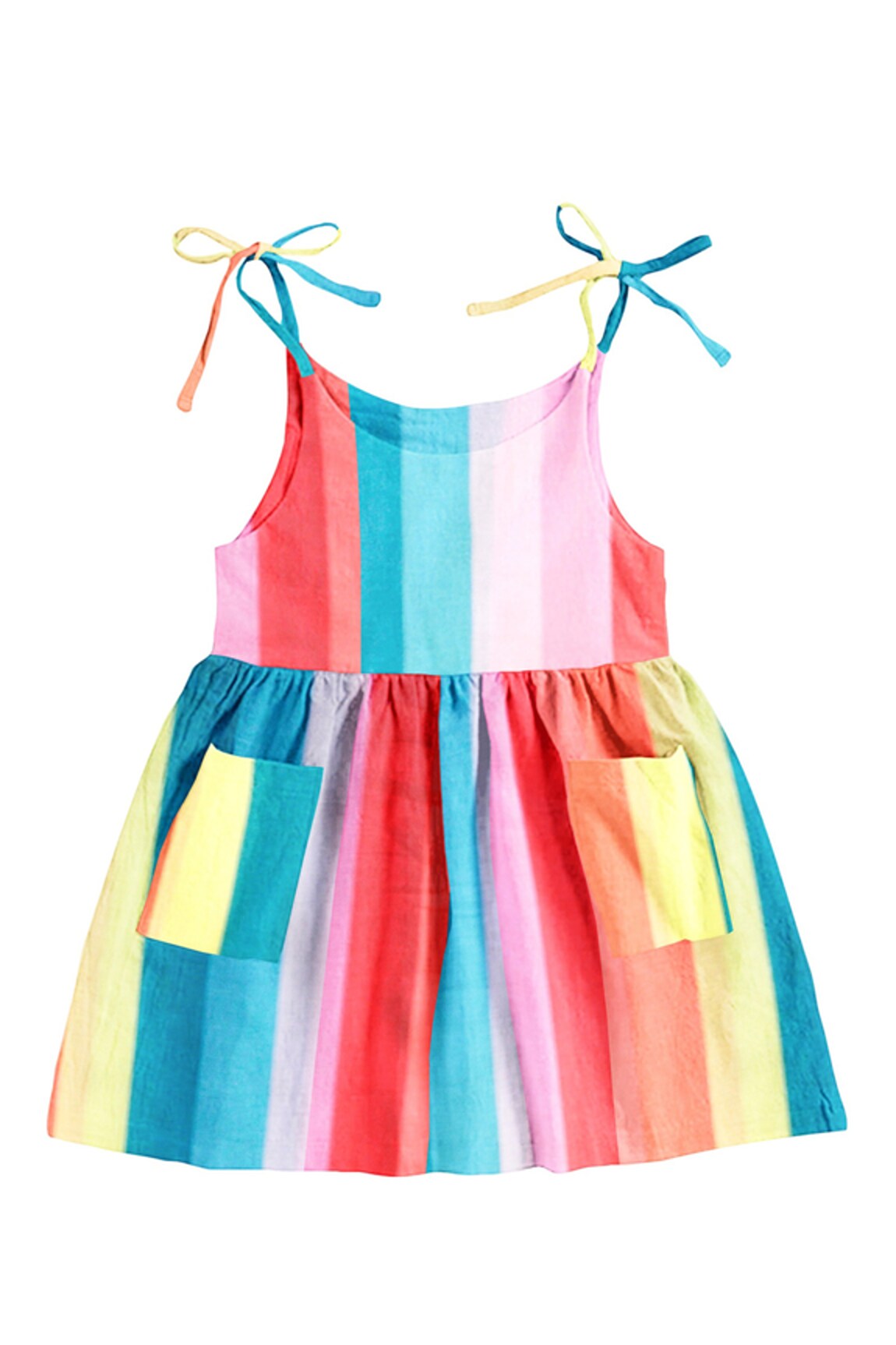 The Baby Atelier Rainbow Striped Tie-up Straps Night Dress