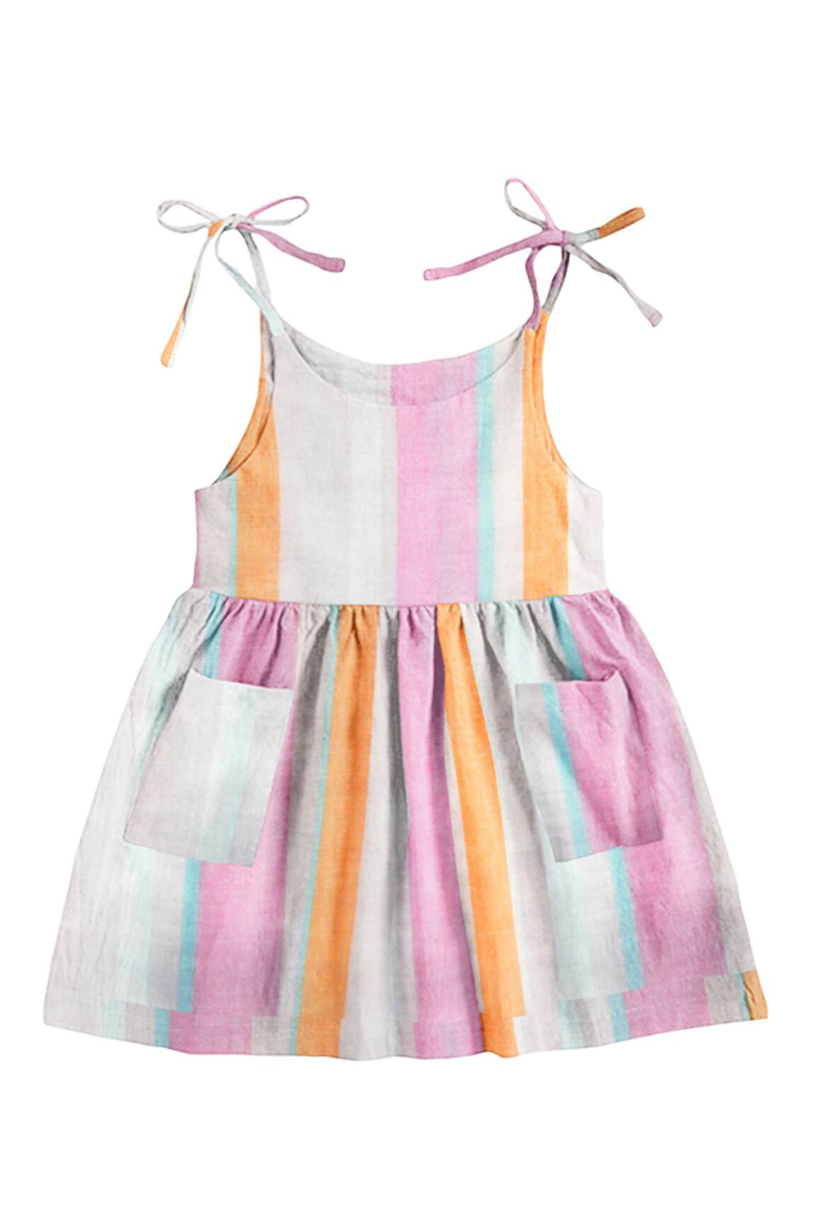 The Baby Atelier Tie-up Straps Striped Cotton Night Dress