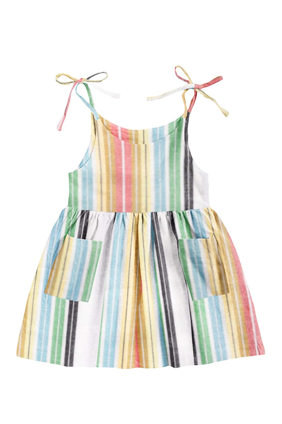 The Baby Atelier Striped Cotton Tie-up Straps Night Dress